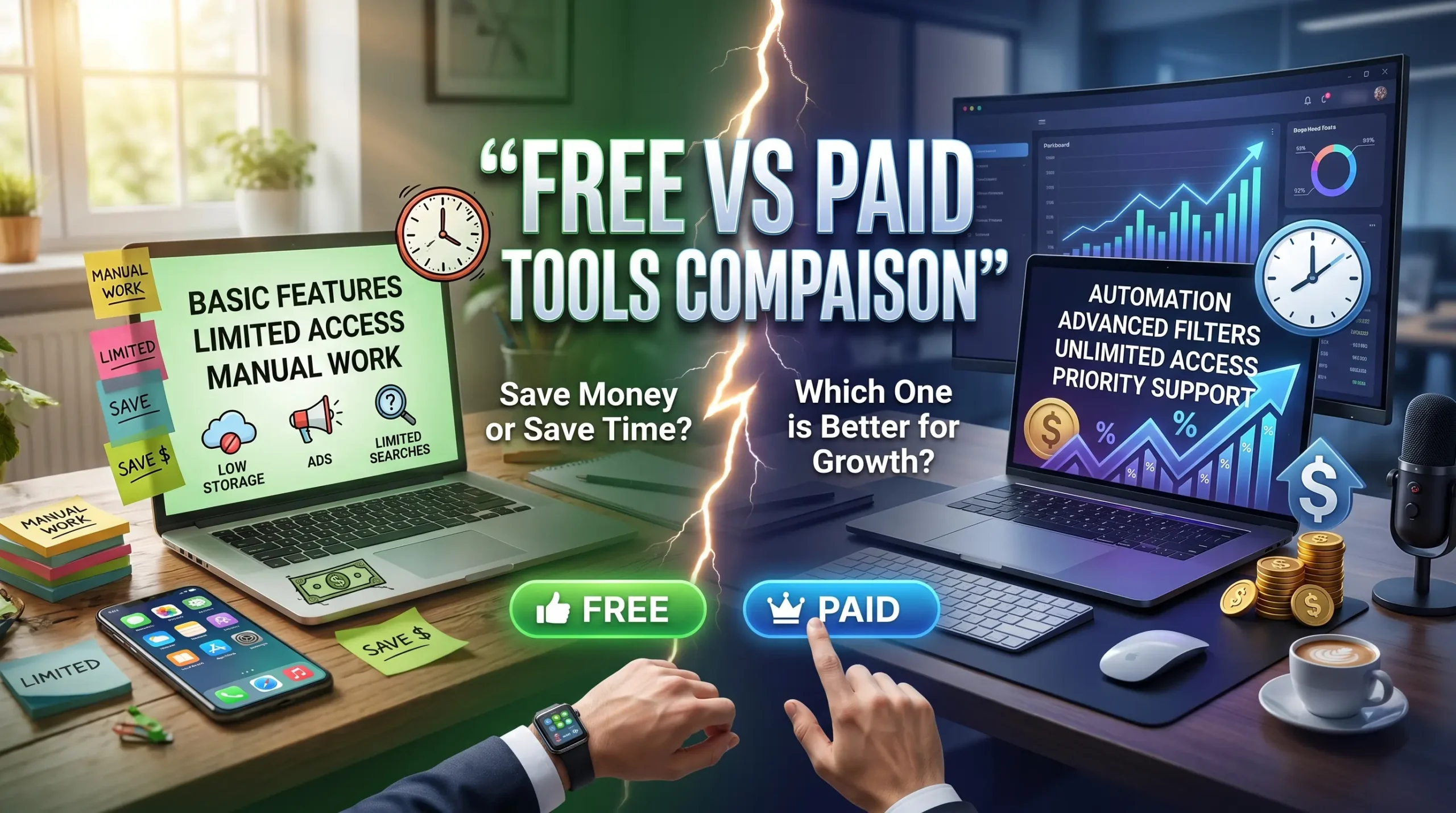 Main difference between free and paid tools