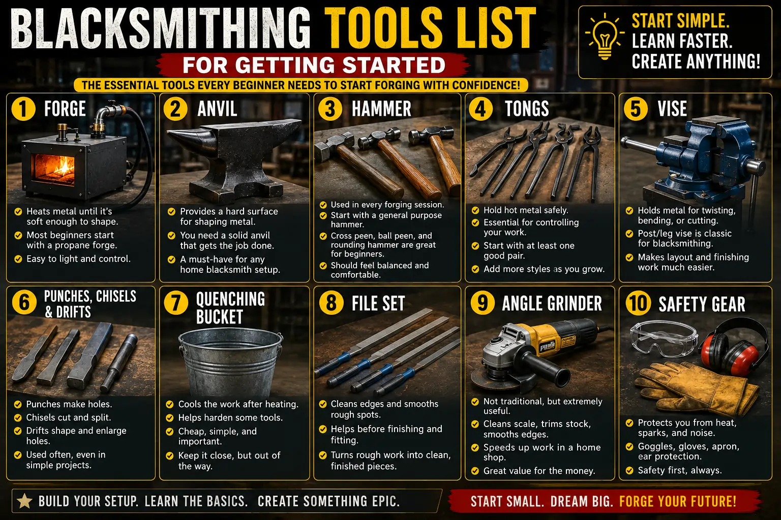 Blacksmithing tools list for getting started